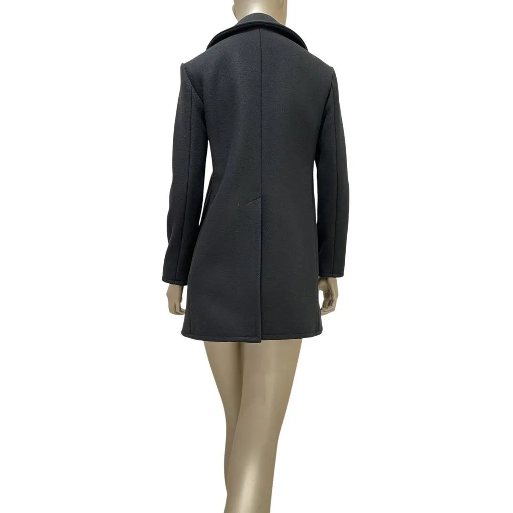 Celine Black Double-Breasted Wool Coat, Size 38 Pre-owned Black Wool Good - Inside View