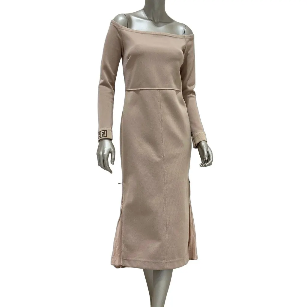 Fendi 2018 Beige Off-Shoulder Midi Dress Sz.42 Pre-owned