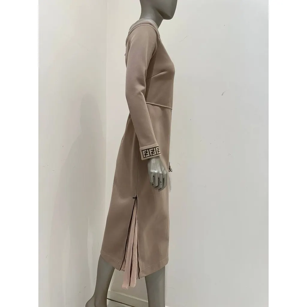 Fendi 2018 Beige Off-Shoulder Midi Dress Sz.42 Pre-owned Beige Canvas Good - Model View