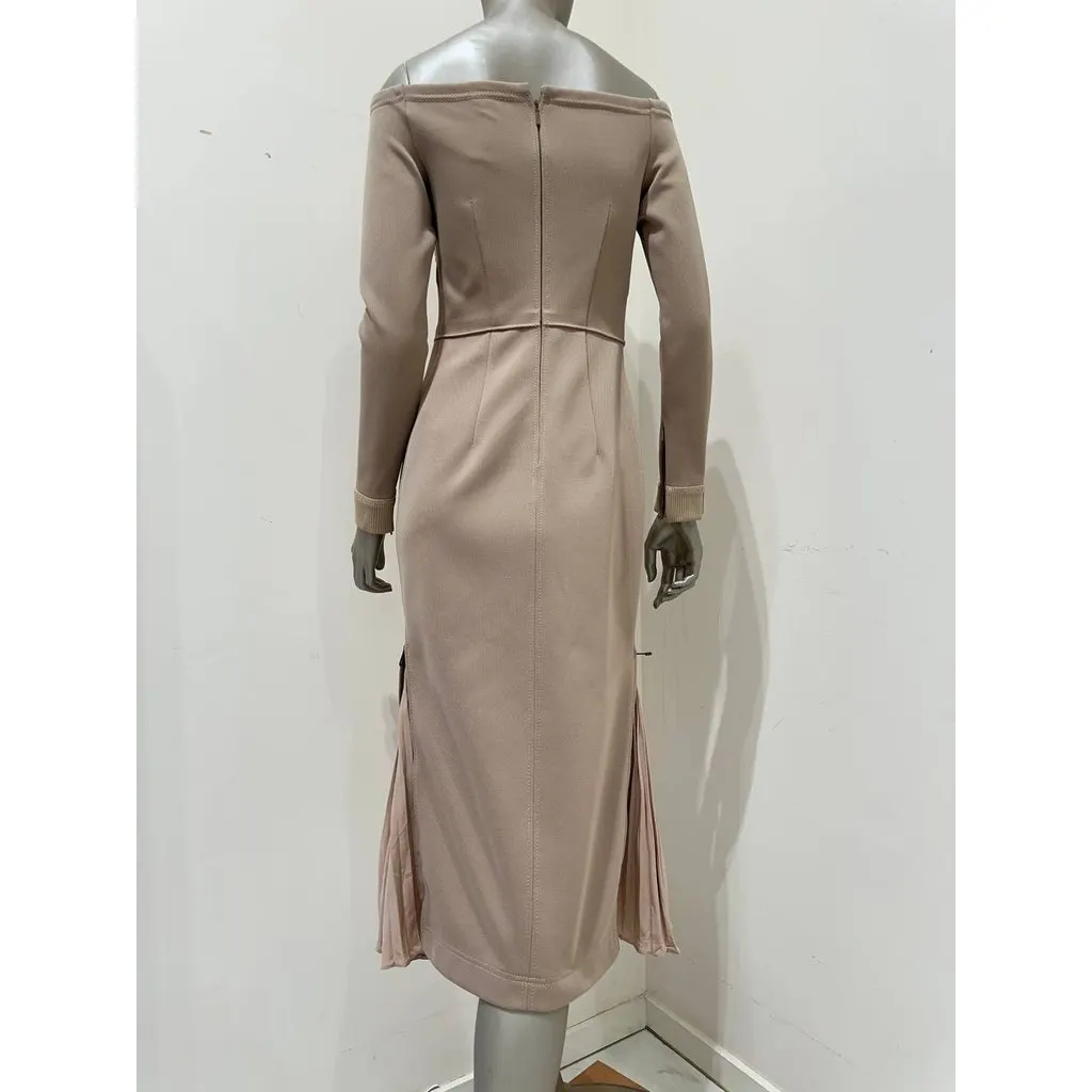 Fendi 2018 Beige Off-Shoulder Midi Dress Sz.42 Pre-owned Beige Canvas Good - Box View