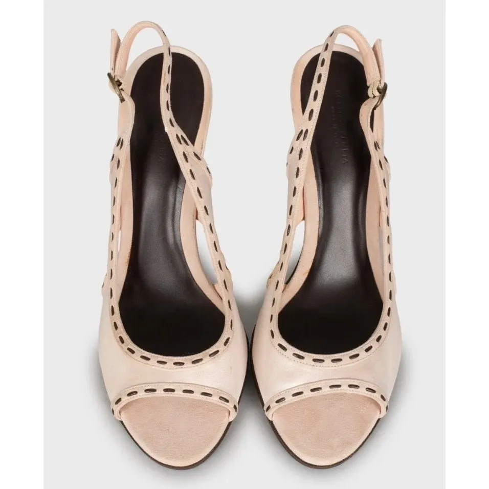 Bottega Veneta Beige Woven Stiletto Heel Sandals, Size 40 Pre-owned Beige Leather Good - Back View