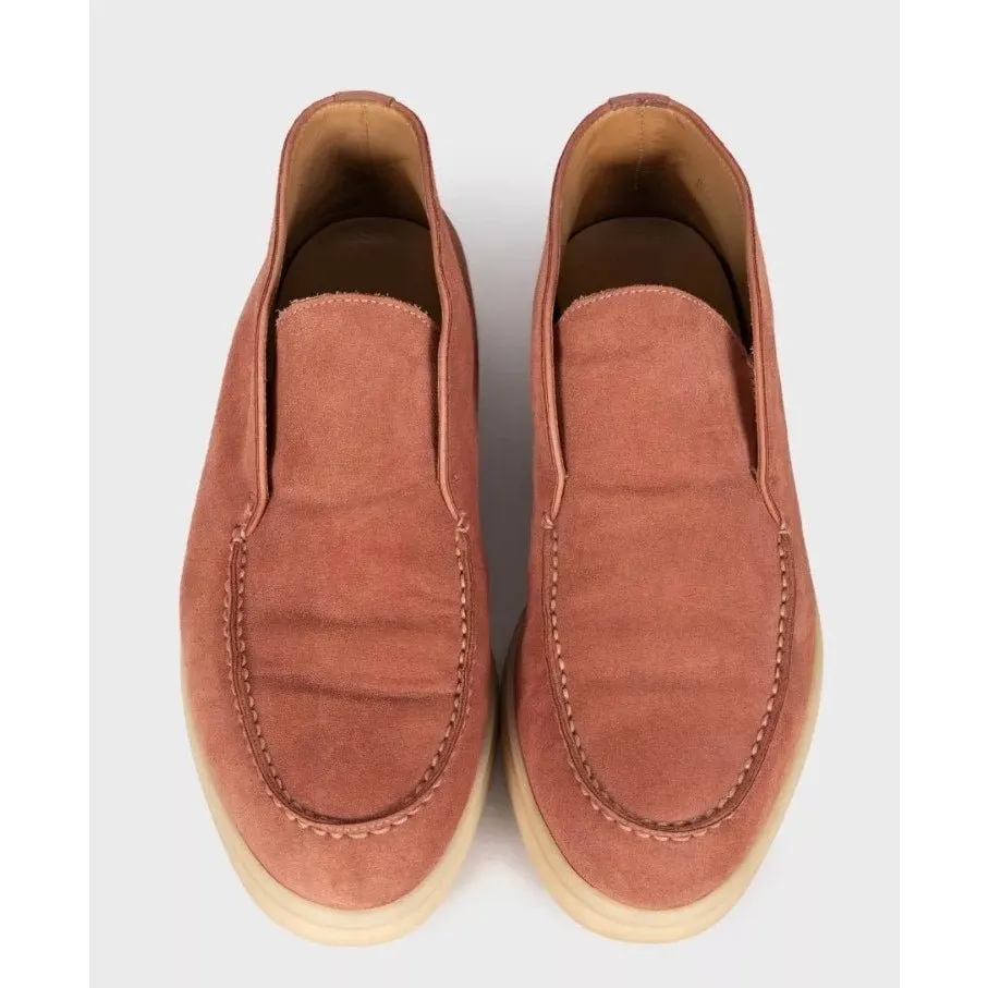 Loro Piana Brown Suede Leather Loafers Slip On Shoes Size 38 Pre-owned Brown Suede Good - Back View