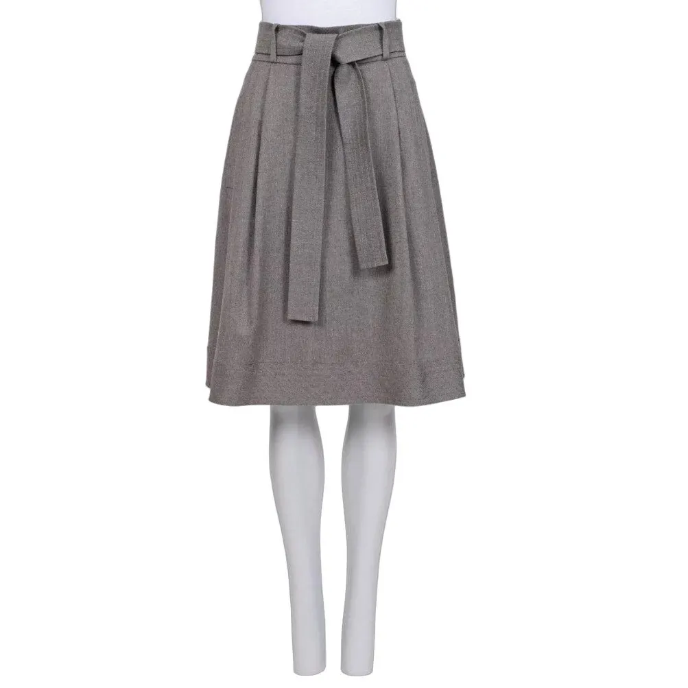 Oscar de la Renta Gray Wool A-Line Midi Skirt M Pre-owned Grey Wool Good - Front View