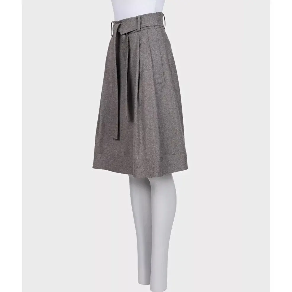 Oscar de la Renta Gray Wool A-Line Midi Skirt M Pre-owned Grey Wool Good - Back View