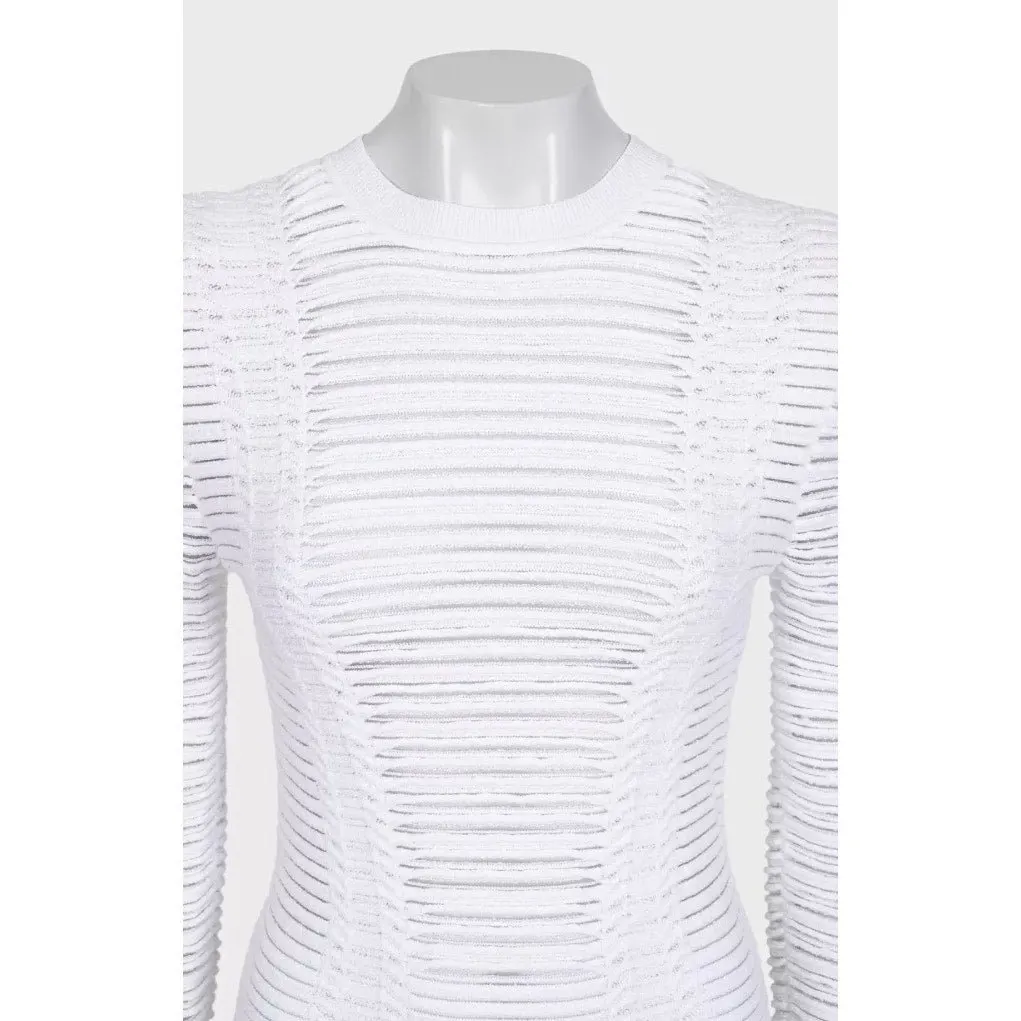 Balmain White Perforated Knit Bodycon Dress Gold Zip Size 36/ S Pre-owned White Cotton Good - Model View