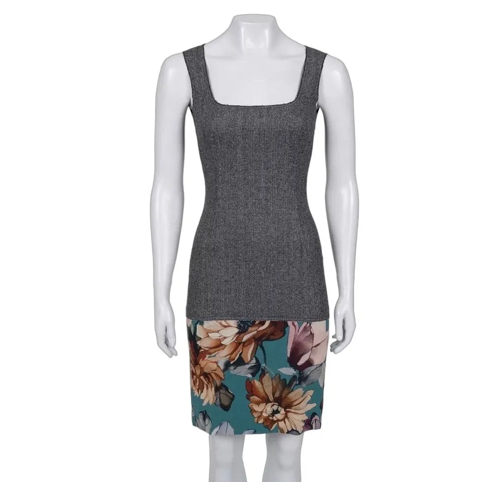 Dolce & Gabbana Gray Silk Wool Floral Hem Dress 36/XXS Pre-owned Grey Silk Good - Front View