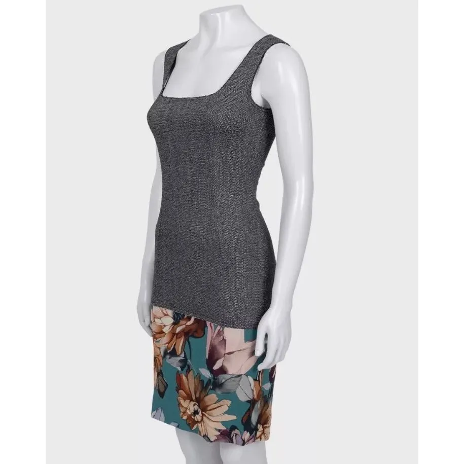 Dolce & Gabbana Gray Silk Wool Floral Hem Dress 36/XXS Pre-owned Grey Silk Good - Back View