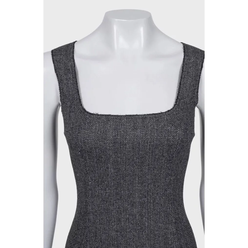 Dolce & Gabbana Gray Silk Wool Floral Hem Dress 36/XXS Pre-owned Grey Silk Good - Model View