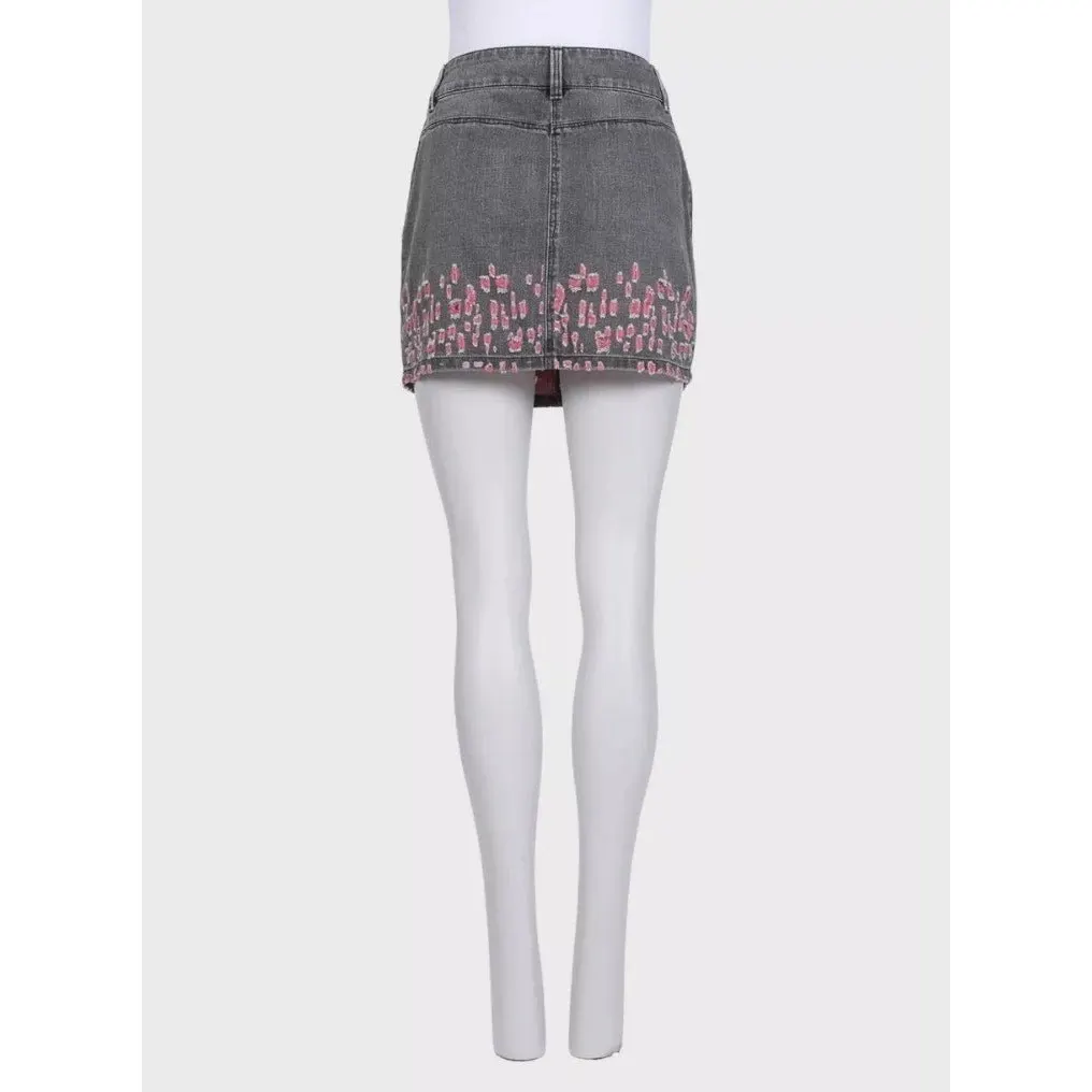 Chanel Gray Distressed Denim Mini Skirt, FR 38 Pre-owned Grey Denim Good - Inside View