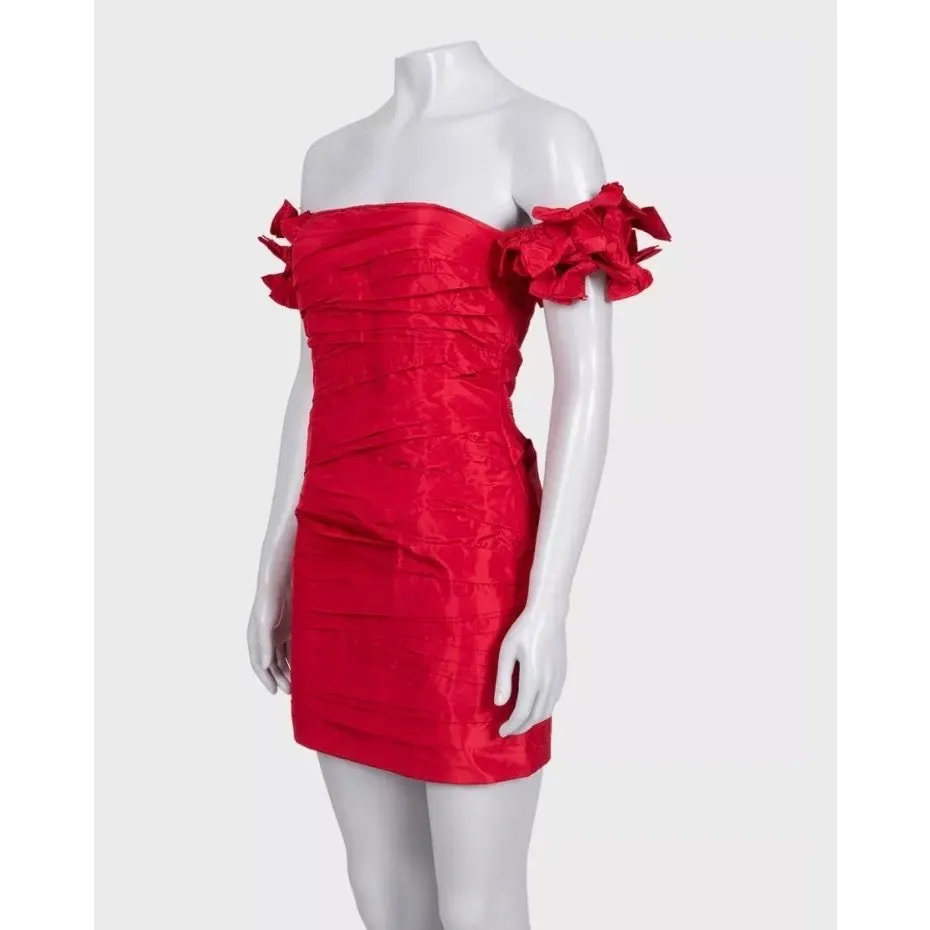 Valentino Red Silk Corset Bodycon Dress - Elegant US 6 S Pre-owned Red Silk Good - Back View
