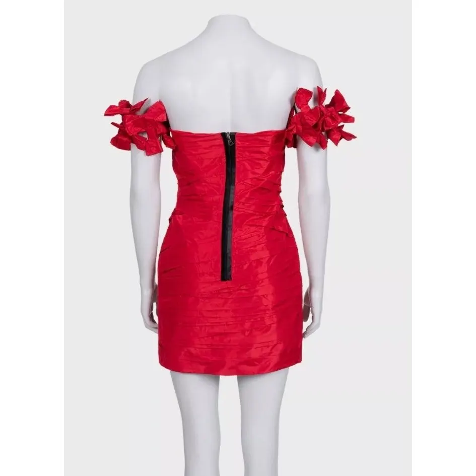 Valentino Red Silk Corset Bodycon Dress - Elegant US 6 S Pre-owned Red Silk Good - Inside View