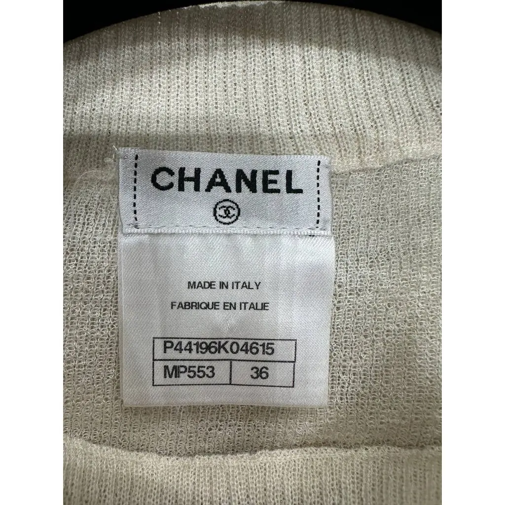 Chanel Cashmere Silk Lurex Knit Dress Tunic FR 36 Pre-owned White Wool Good - Inside View