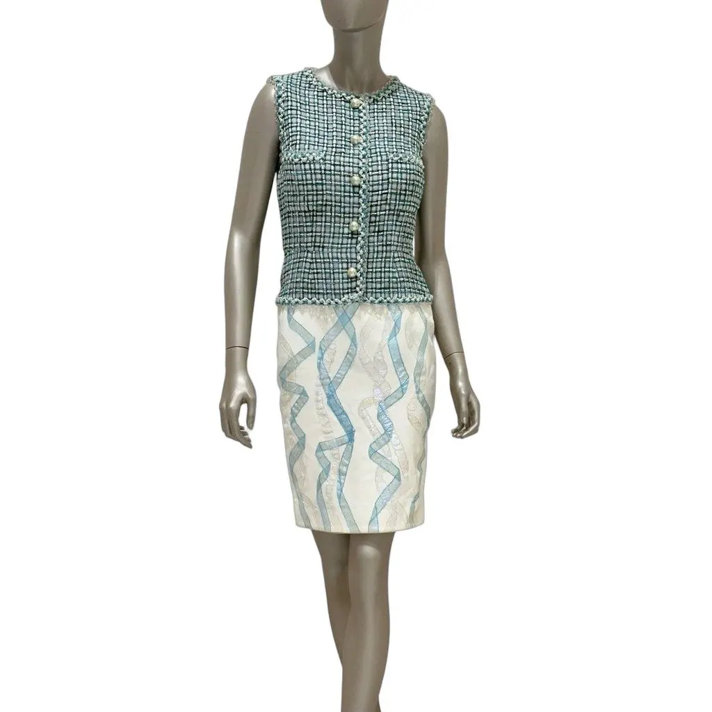 Chanel 2012 Runway Sea Wave Tweed & Lambskin Dress Sz.36 Pre-owned