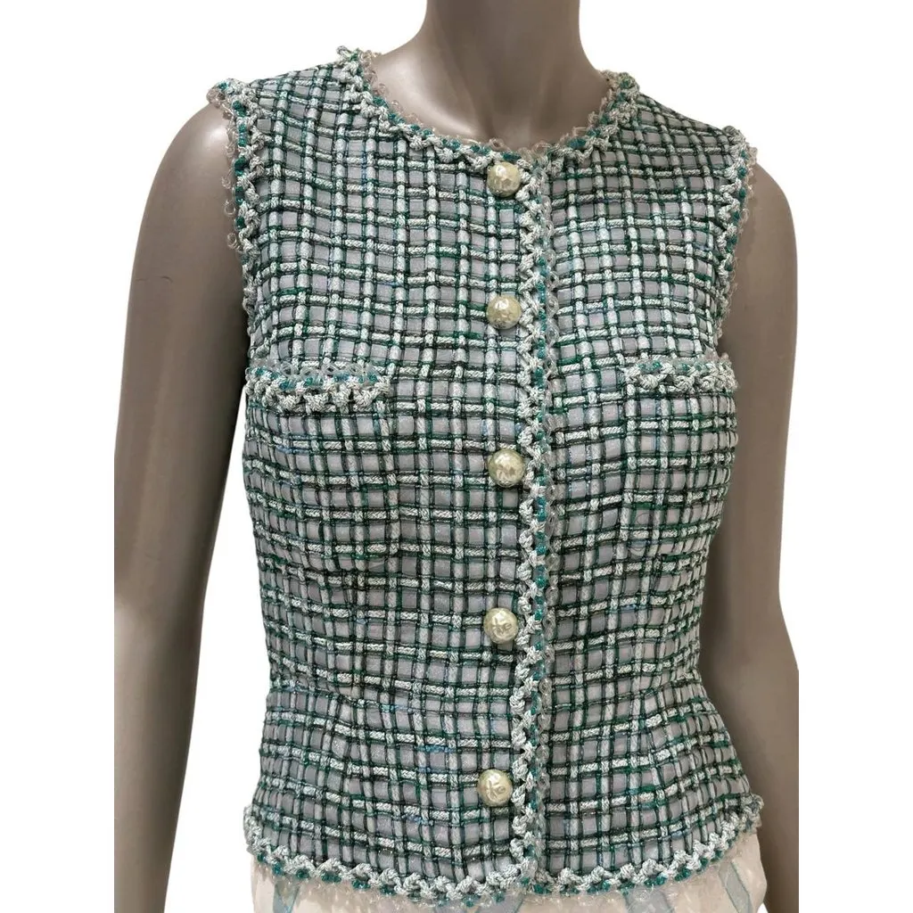Chanel 2012 Runway Sea Wave Tweed & Lambskin Dress Sz.36 Pre-owned White Tweed Good - Back View