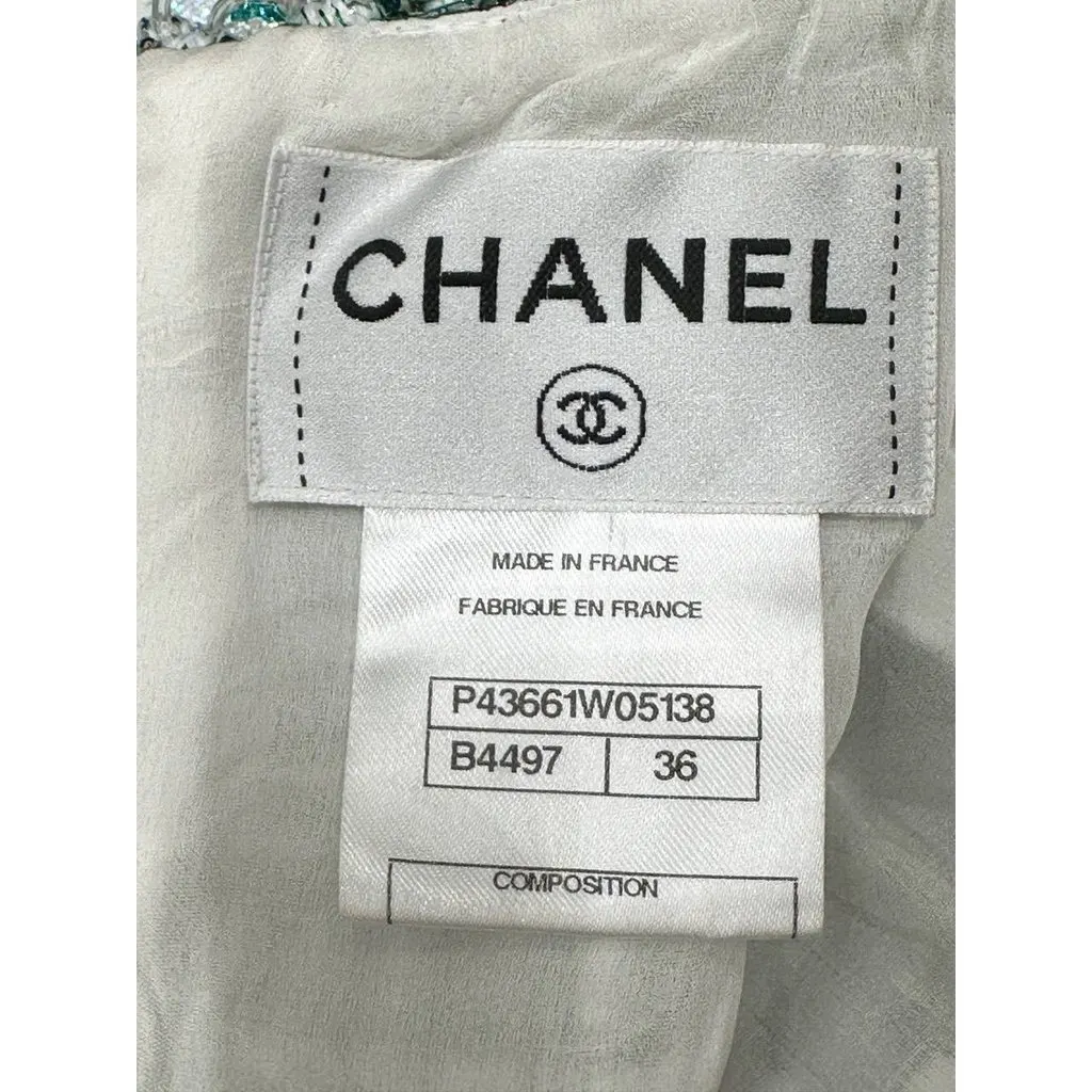 Chanel 2012 Runway Sea Wave Tweed & Lambskin Dress Sz.36 Pre-owned White Tweed Good - Inside View