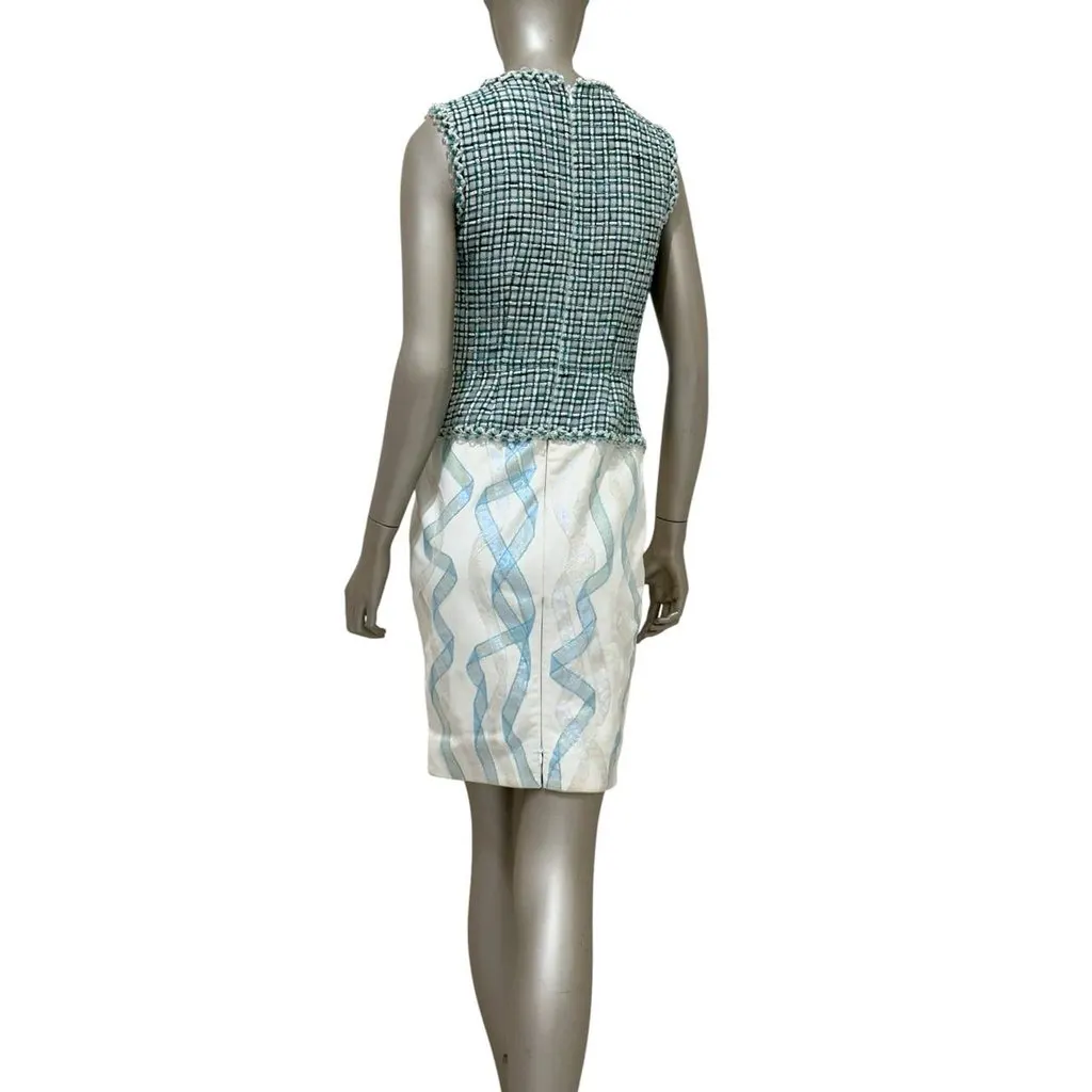 Chanel 2012 Runway Sea Wave Tweed & Lambskin Dress Sz.36 Pre-owned White Tweed Good - Box View