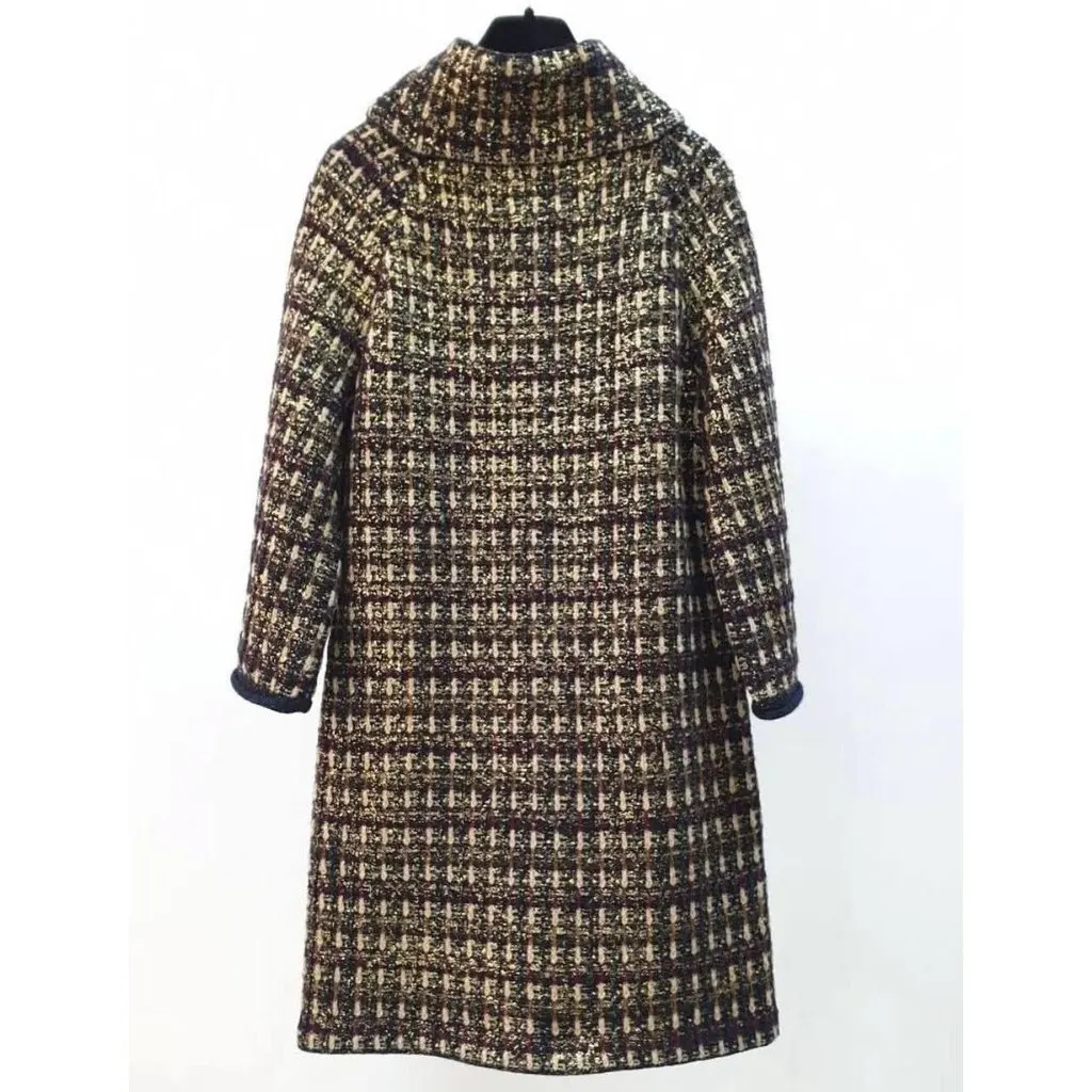 Chanel 11A Paris-Byzance Metallic Tweed Coat FR 42 Pre-owned Burgundy Tweed Good - Back View