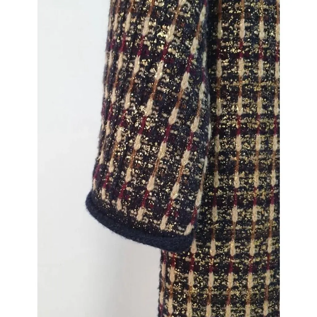 Chanel 11A Paris-Byzance Metallic Tweed Coat FR 42 Pre-owned Burgundy Tweed Good - Inside View