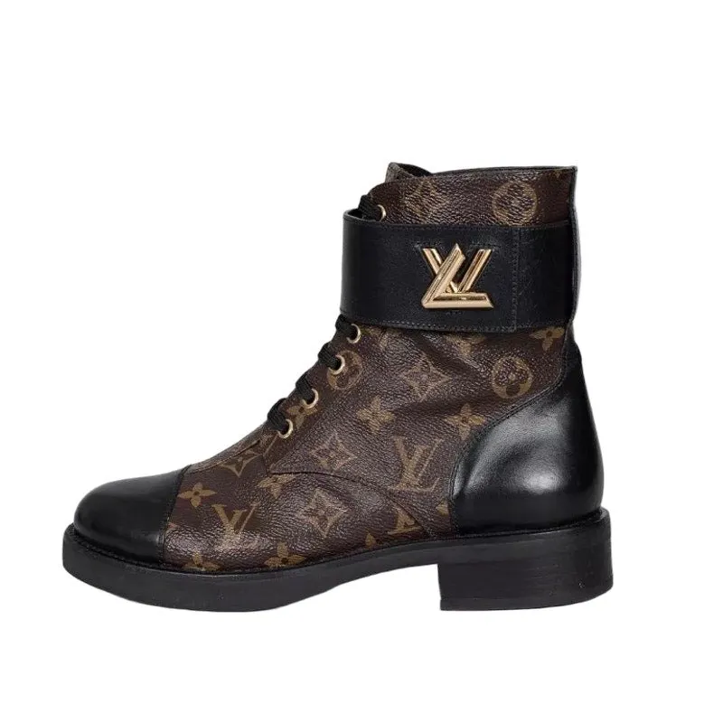 Louis Vuitton Monogram Canvas Leather Ankle Boots 38.5 Pre-owned Brown Canvas Good - Front View