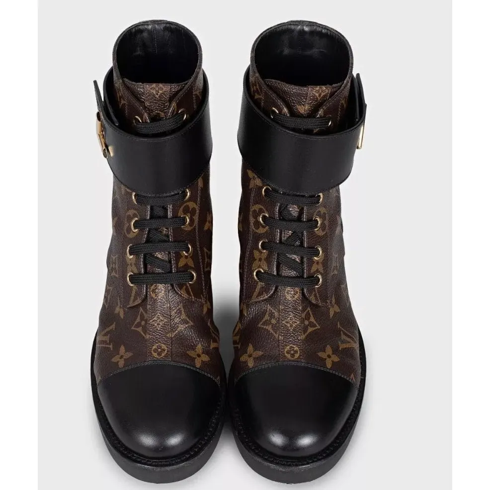 Louis Vuitton Monogram Canvas Leather Ankle Boots 38.5 Pre-owned Brown Canvas Good - Back View