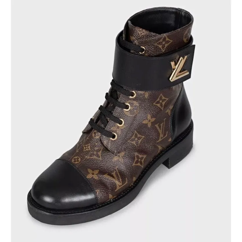 Louis Vuitton Monogram Canvas Leather Ankle Boots 38.5 Pre-owned Brown Canvas Good - Inside View