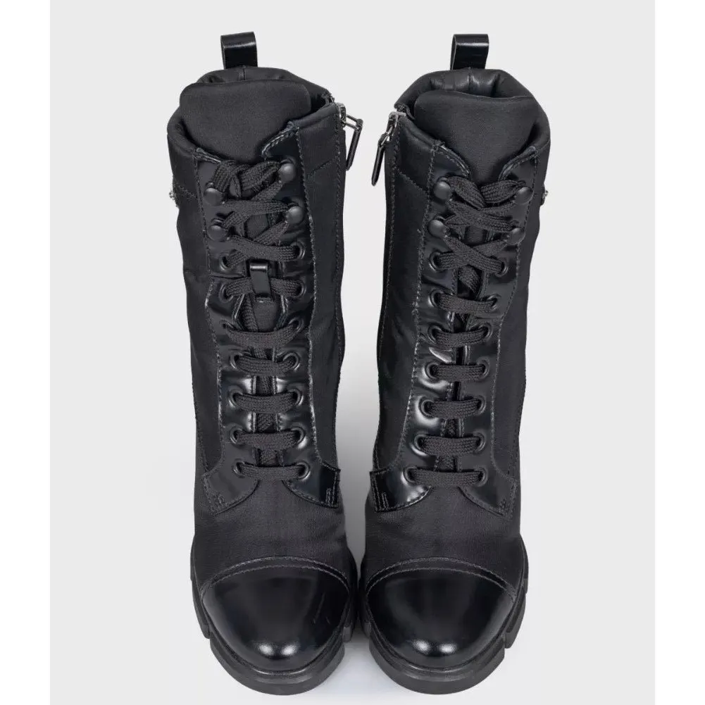 Prada Black Re-Nylon & Leather Ankle Boots Logo High Heel EU 38 Pre-owned Black Good - Back View