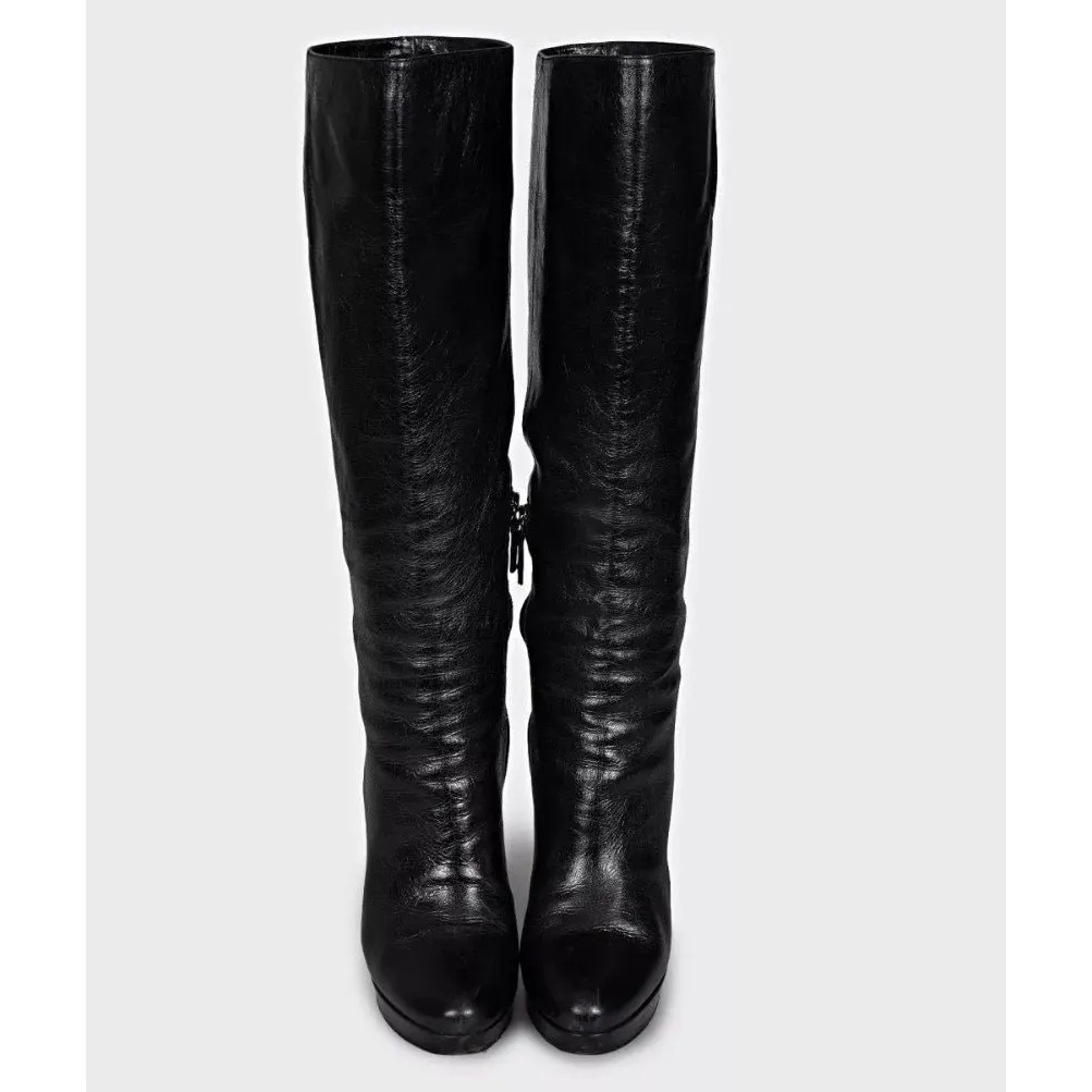 Prada Black Leather Knee-High Boots — EU 38 Pre-owned Black Leather Good - Back View