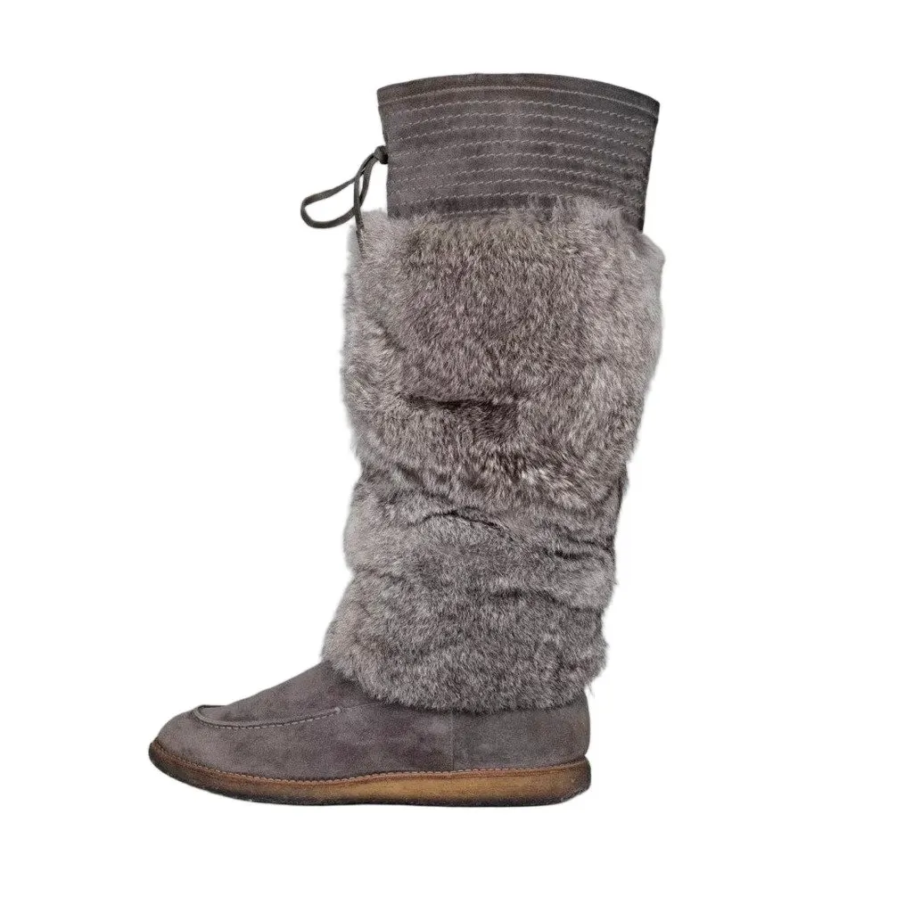 Dior Gray Suede & Fur Boots - EU 37.5 Pre-owned Grey Suede Good - Front View