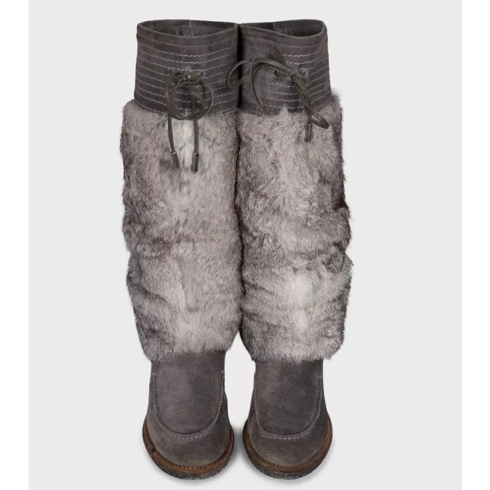 Dior Gray Suede & Fur Boots - EU 37.5 Pre-owned Grey Suede Good - Back View