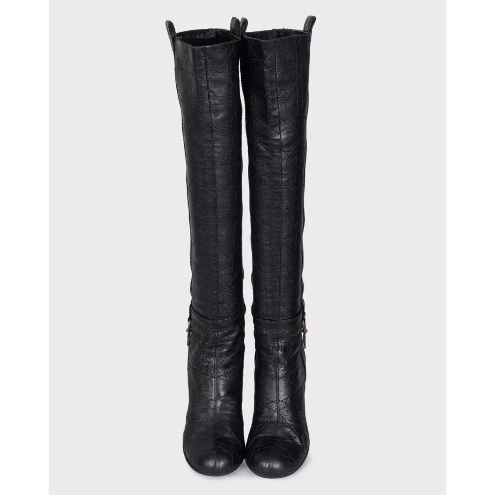 Dior Black Leather Boots with Logo Charms - EU 40 Pre-owned Black Leather Good - Back View