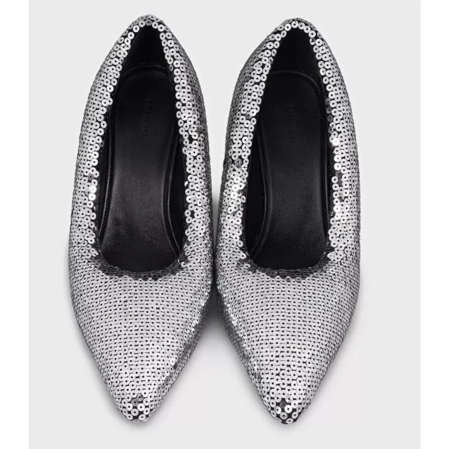Balenciaga Gray Sequin Pointed Toe Pumps Sz.39 Pre-owned Grey Leather Good - Inside View
