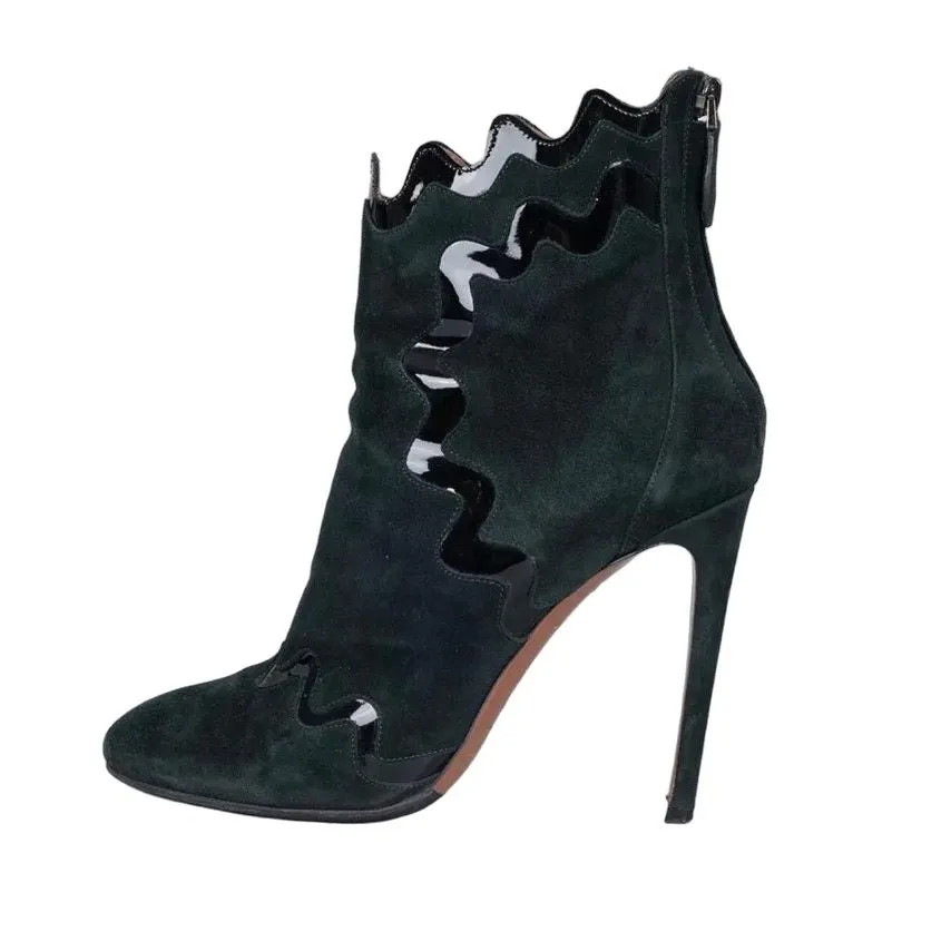 Alaïa Green Suede & Patent Leather Ankle Boots Sz.39 Pre-owned Green Suede Good - Front View