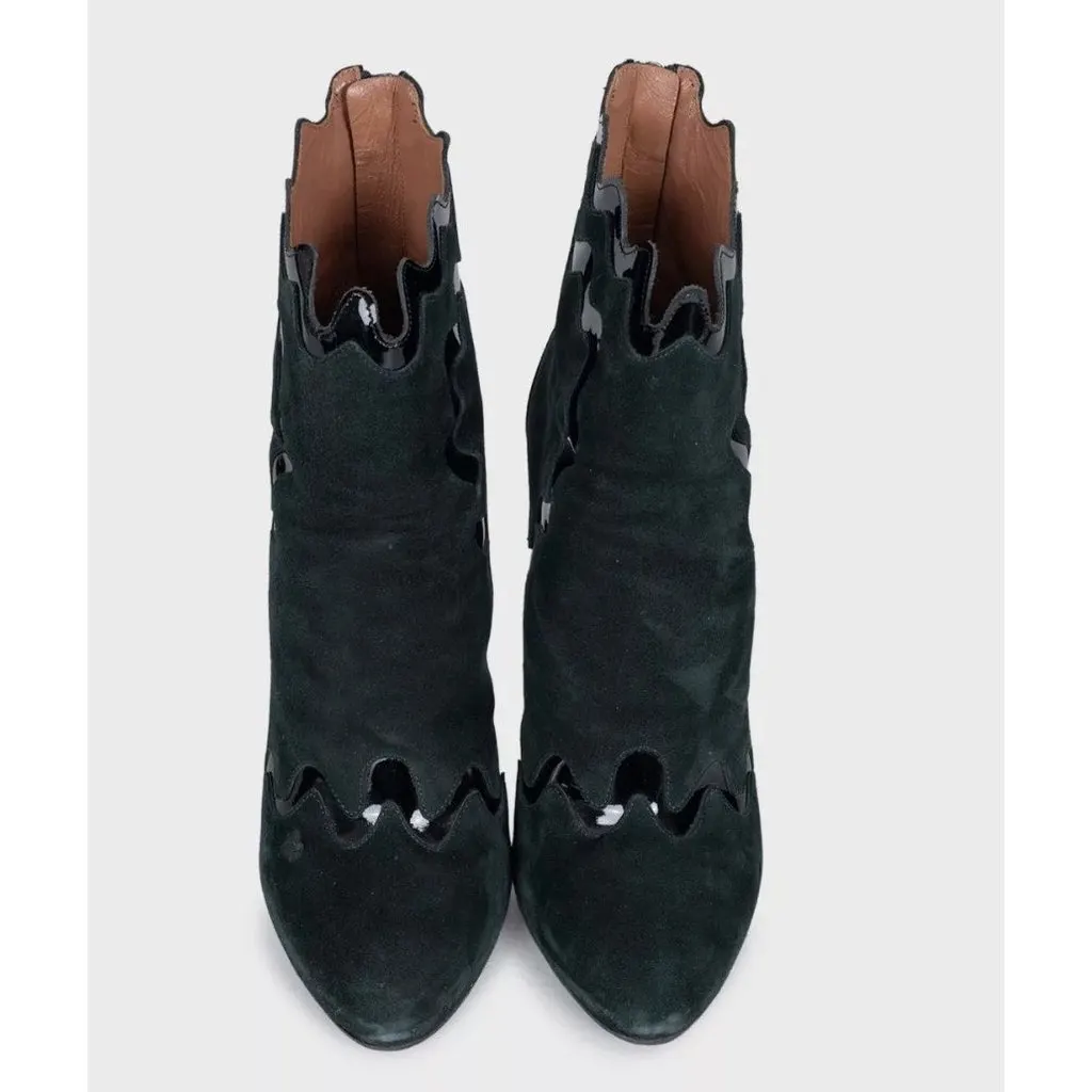 Alaïa Green Suede & Patent Leather Ankle Boots Sz.39 Pre-owned Green Suede Good - Back View