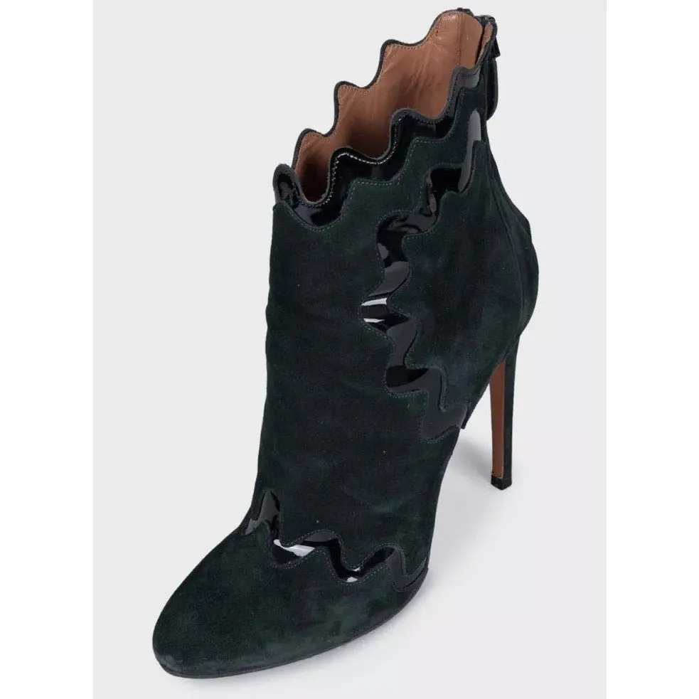 Alaïa Green Suede & Patent Leather Ankle Boots Sz.39 Pre-owned Green Suede Good - Inside View