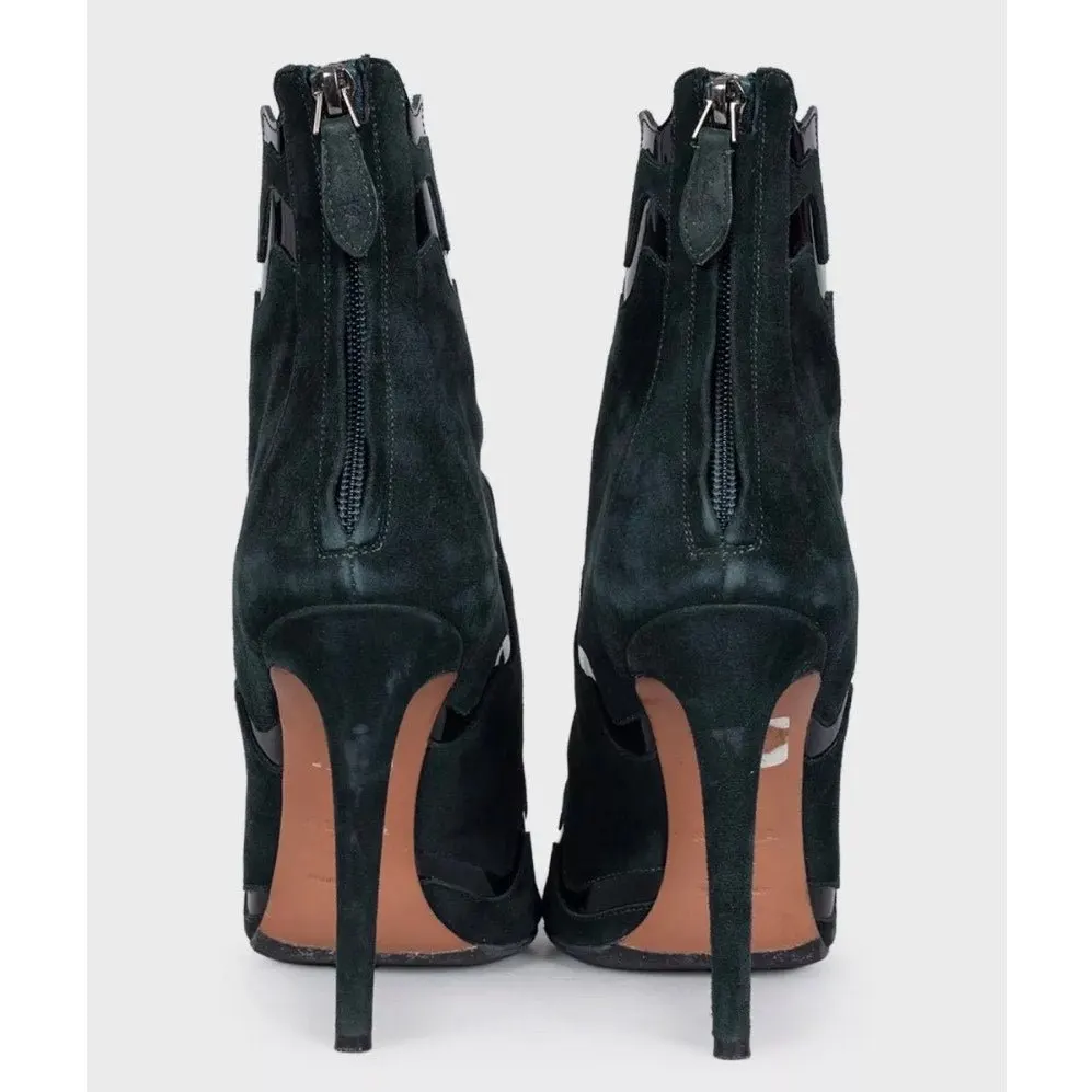 Alaïa Green Suede & Patent Leather Ankle Boots Sz.39 Pre-owned Green Suede Good - Model View
