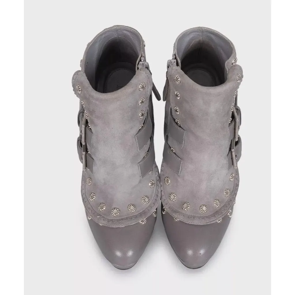 Alexander McQueen Gray Leather Suede Ankle Boots EU 37 Pre-owned Grey Leather Good - Back View