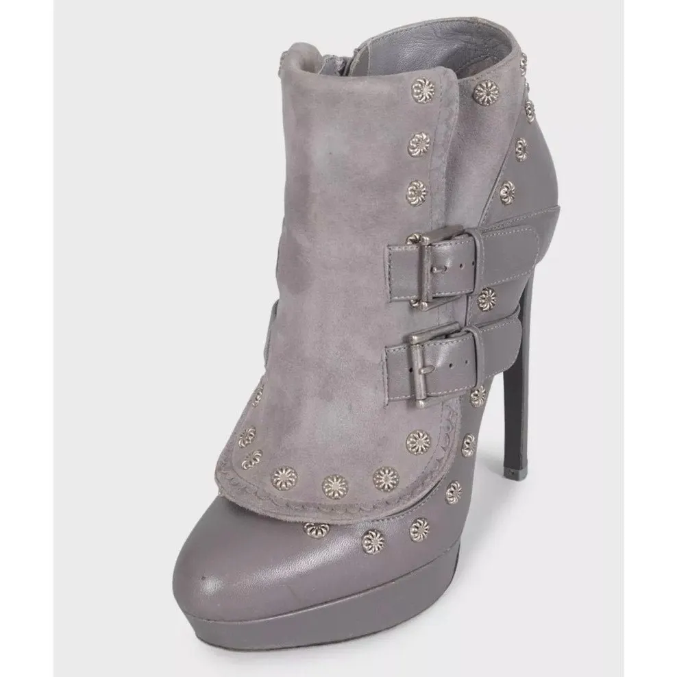 Alexander McQueen Gray Leather Suede Ankle Boots EU 37 Pre-owned Grey Leather Good - Inside View