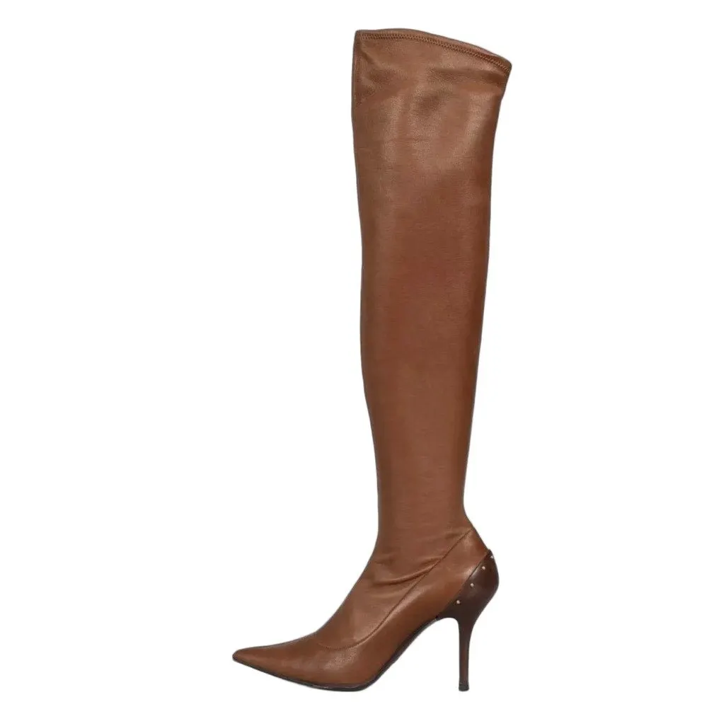 Gucci Brown Leather Over-The-Knee Boots — EU 37.5 Pre-owned Brown Leather Good - Front View