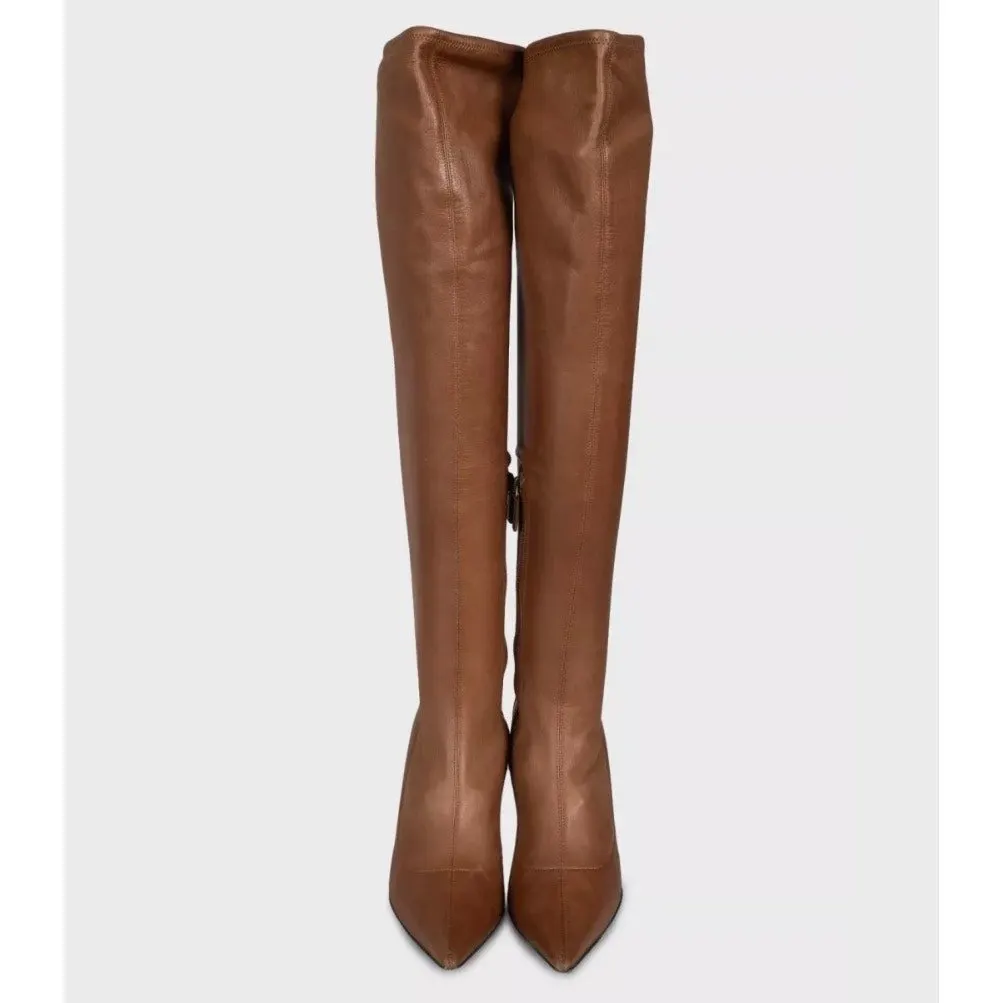 Gucci Brown Leather Over-The-Knee Boots — EU 37.5 Pre-owned Brown Leather Good - Back View