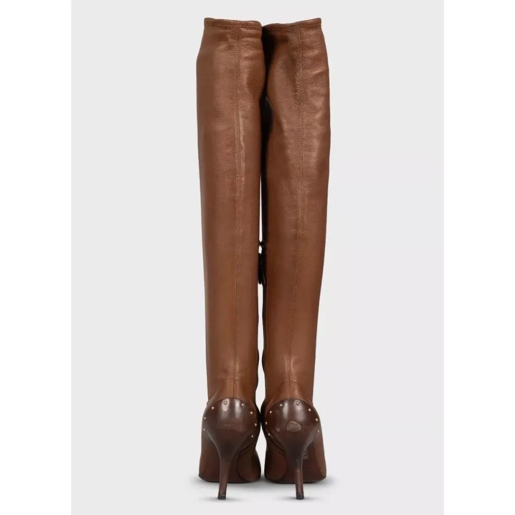 Gucci Brown Leather Over-The-Knee Boots — EU 37.5 Pre-owned Brown Leather Good - Model View