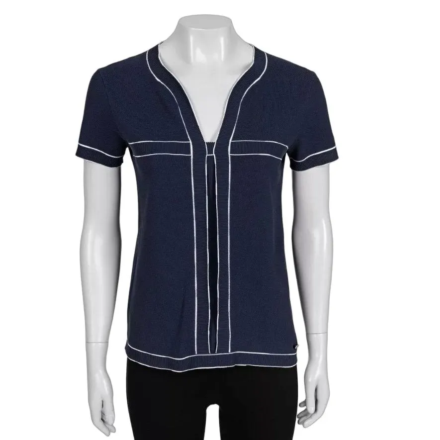 Chanel Blue Cotton T-Shirt with White Contrast Trim Sz.38 Pre-owned