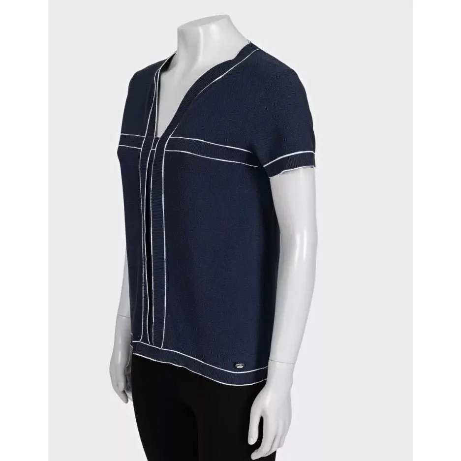 Chanel Blue Cotton T-Shirt with White Contrast Trim Sz.38 Pre-owned White Cotton Good - Back View