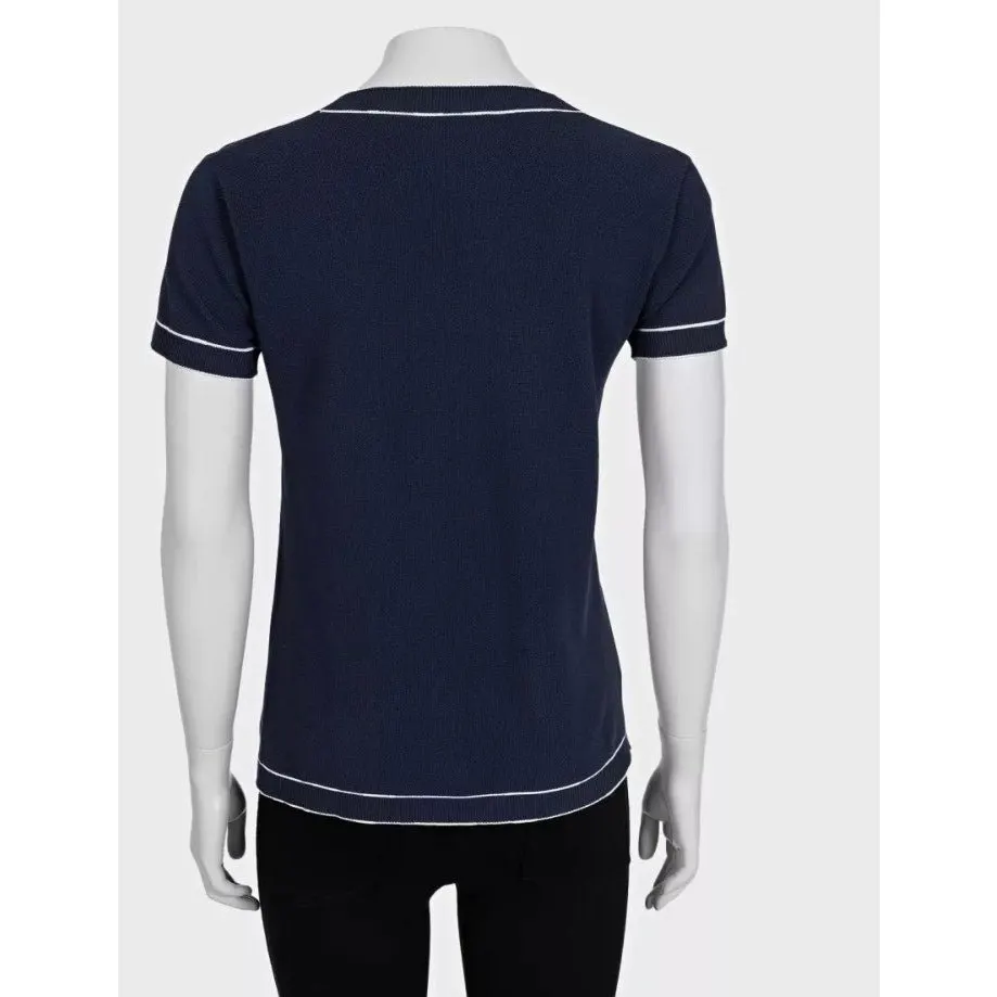 Chanel Blue Cotton T-Shirt with White Contrast Trim Sz.38 Pre-owned White Cotton Good - Inside View