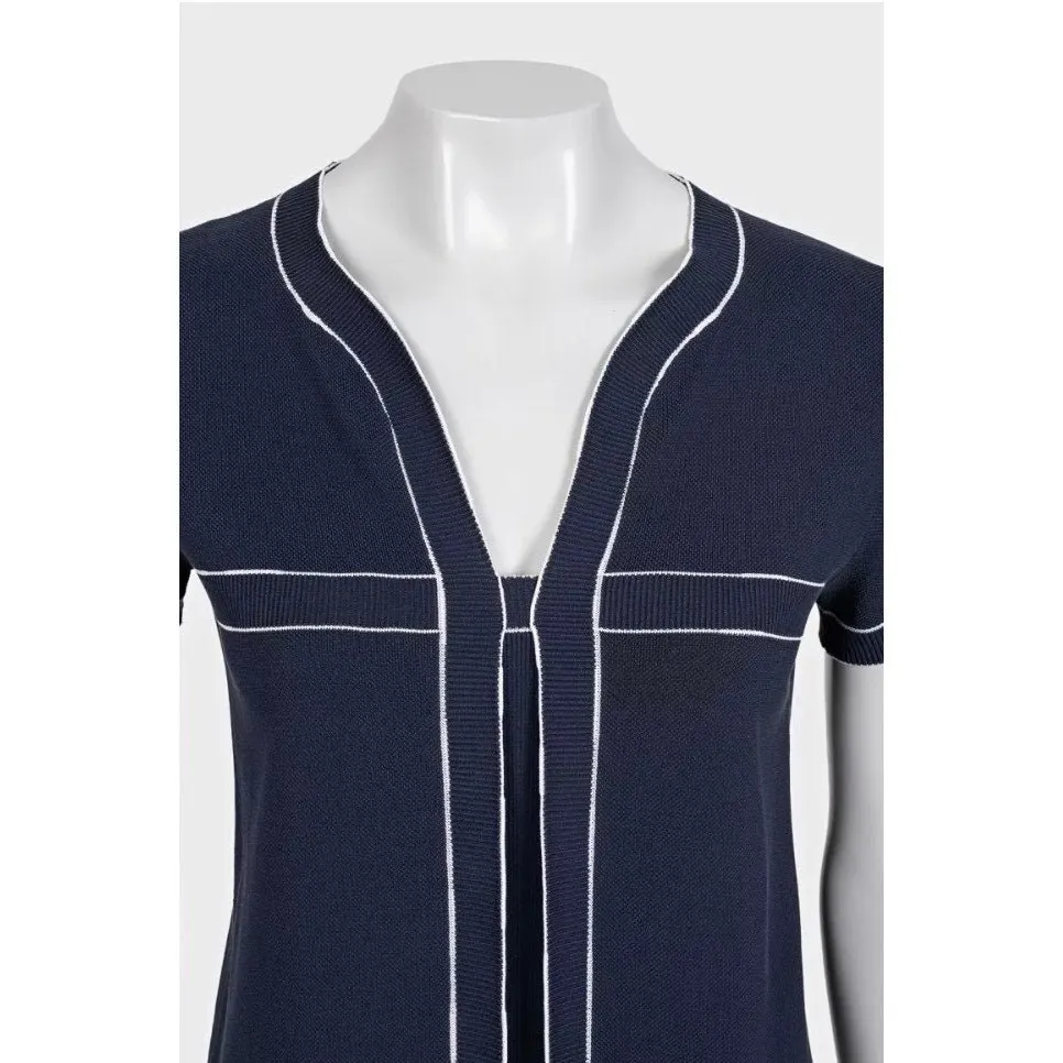 Chanel Blue Cotton T-Shirt with White Contrast Trim Sz.38 Pre-owned White Cotton Good - Model View