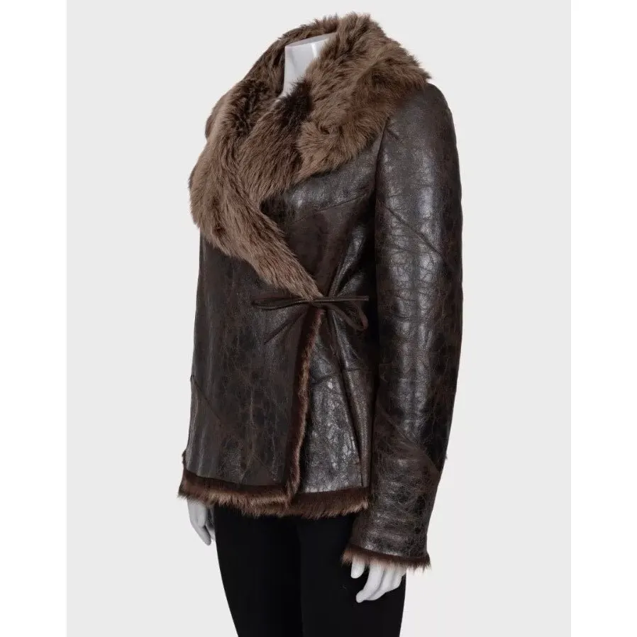 Max Mara Brown Shearling Sheepskin Coat - S Pre-owned Brown Shearling Good - Back View