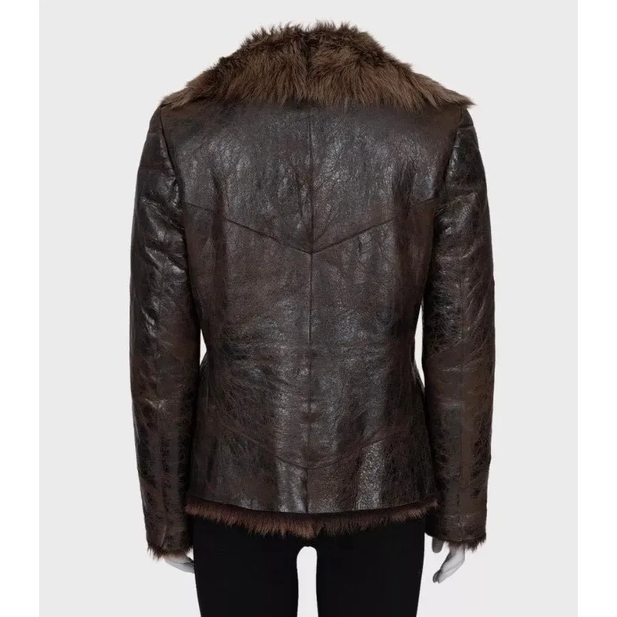 Max Mara Brown Shearling Sheepskin Coat - S Pre-owned Brown Shearling Good - Inside View