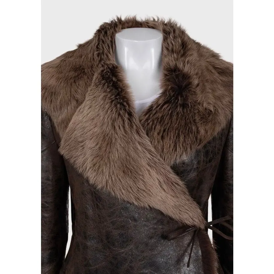 Max Mara Brown Shearling Sheepskin Coat - S Pre-owned Brown Shearling Good - Model View