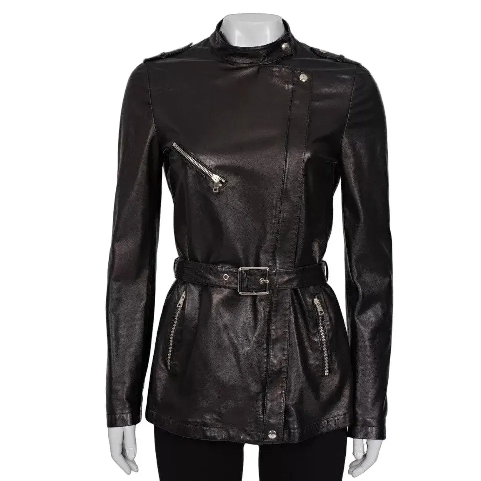 Gucci Black Leather Belted Jacket - IT 40 / S Pre-owned