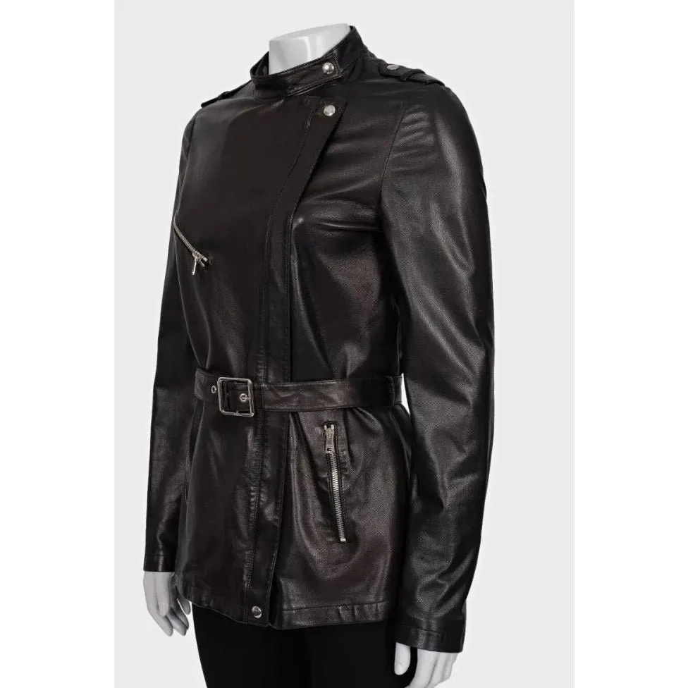 Gucci Black Leather Belted Jacket - IT 40 / S Pre-owned Black Leather Good - Back View