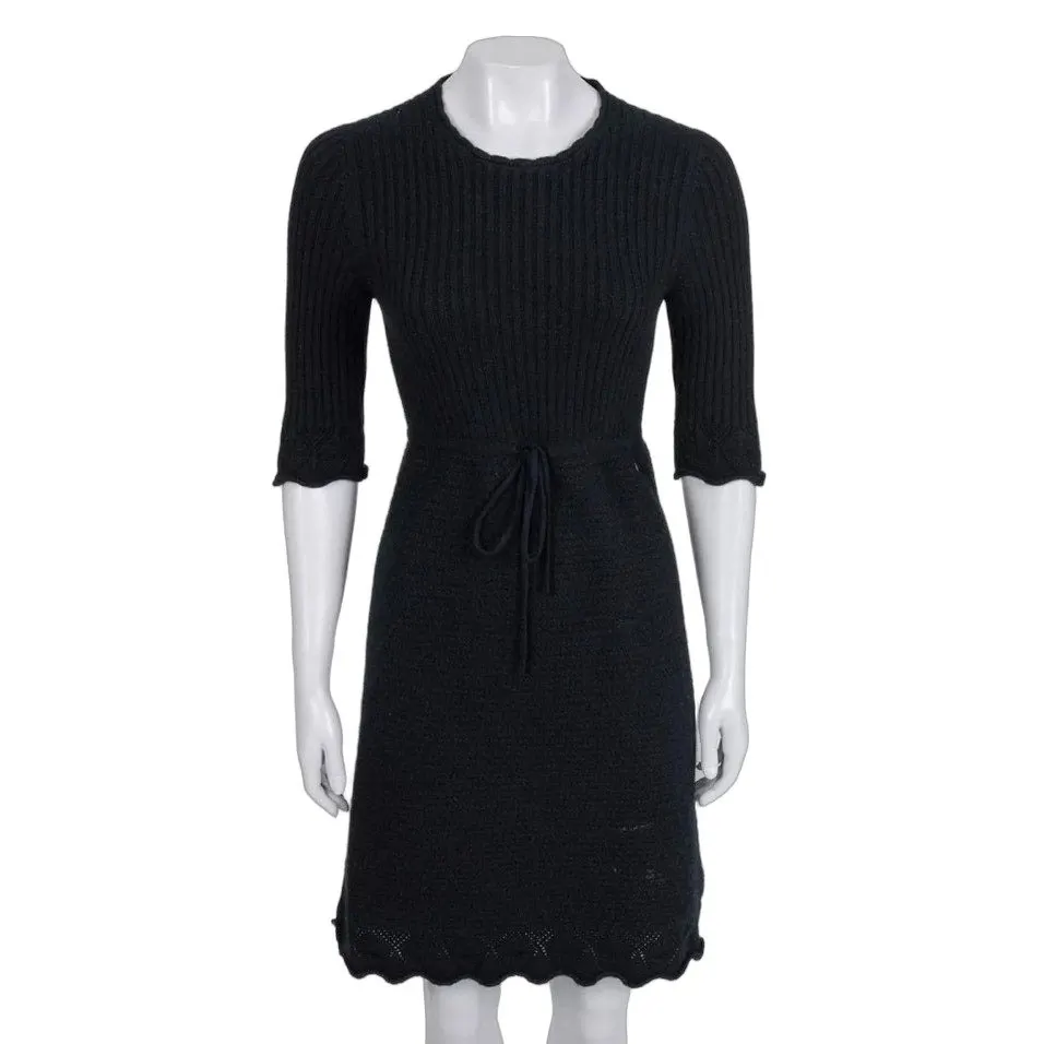 Chanel Black 100% Cashmere Belted Dress - FR 36 / S Pre-owned